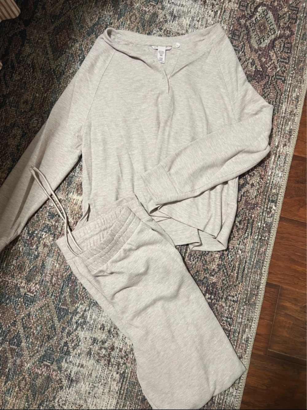 Victoria’s Secret - 2 piece Lounge Set Cream top and pants waffle knit